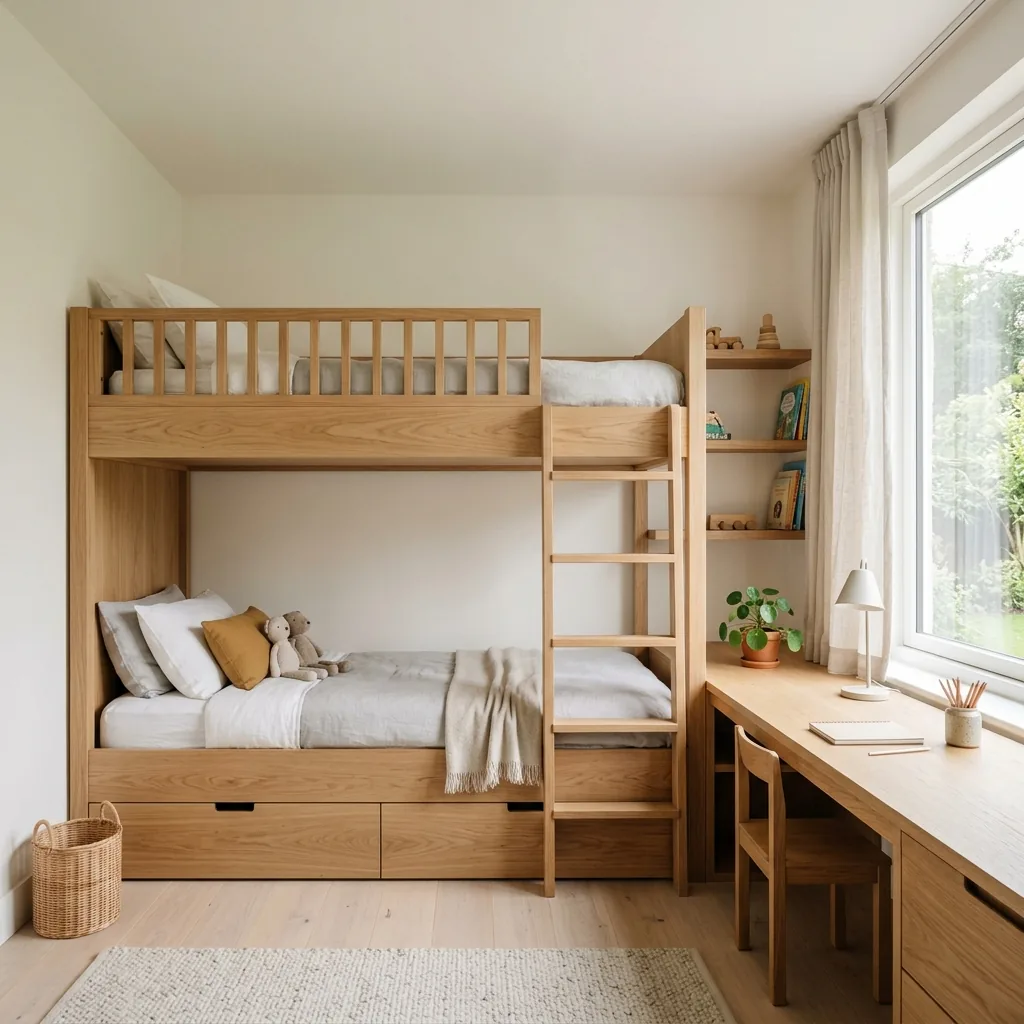 Children bedroom with custom built-in bunk bed and study desk