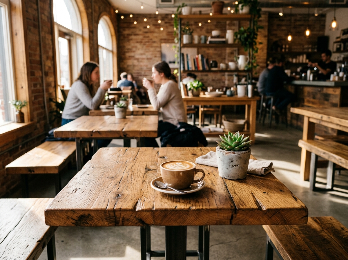 Custom café table tops in solid reclaimed wood