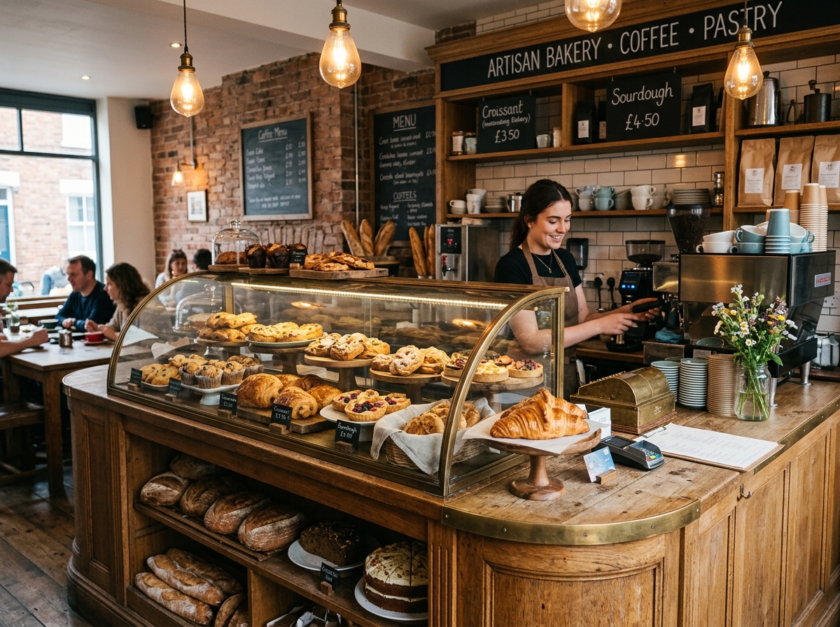 Artisan café food display counter in solid wood finish
