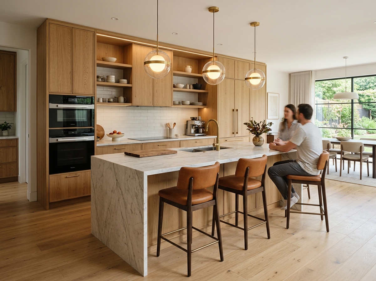 Luxurious contemporary kitchen with natural oak cabinetry