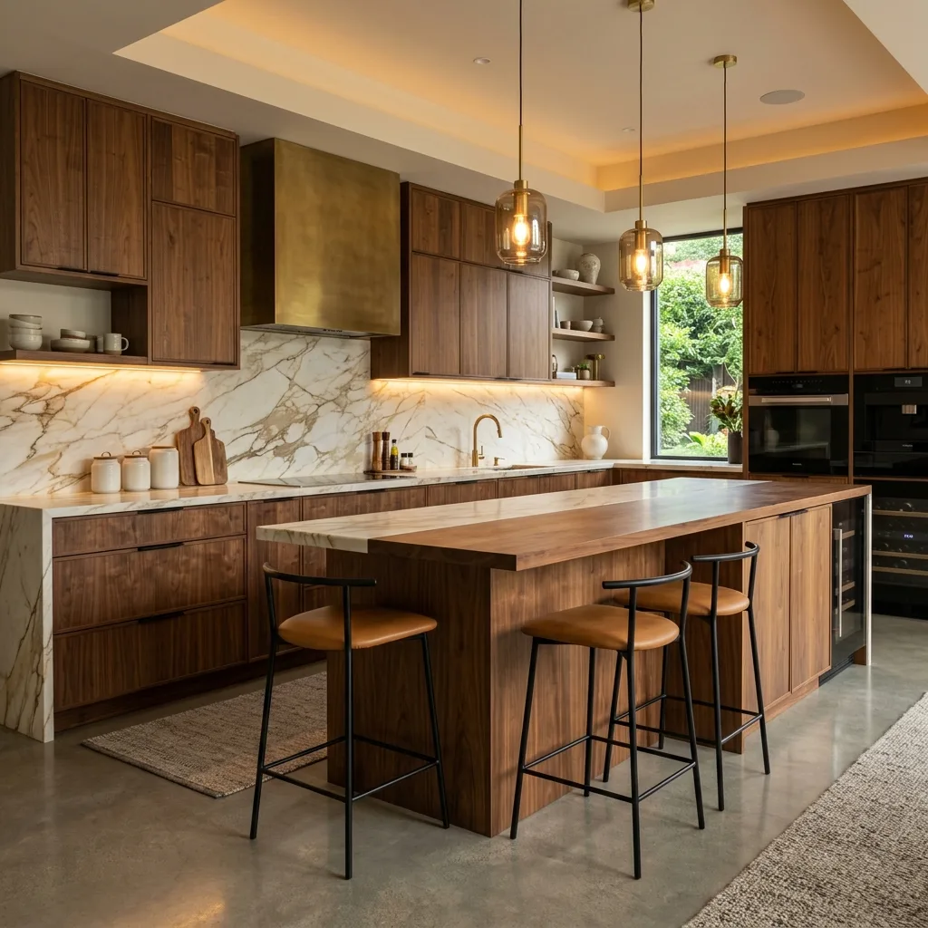 Custom modular kitchen with wooden cabinets